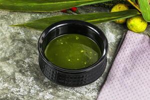 Green spinach cream vegan soup photo