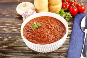 Spanish traditional gazpacho tomato soup photo