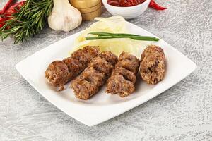 Beef kebab minced meat with onion photo