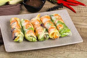 Vietnamese spring roll with prawn and mango photo