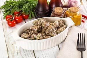 Roasted chicken liver with cream photo