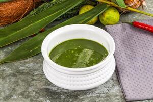 Green spinach cream vegan soup photo