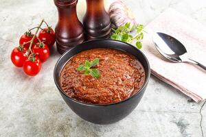 Spanish traditional gazpacho tomato soup photo