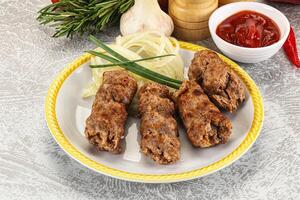 Beef kebab minced meat with onion photo