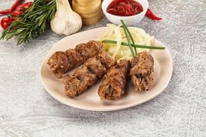 Beef kebab minced meat with onion photo
