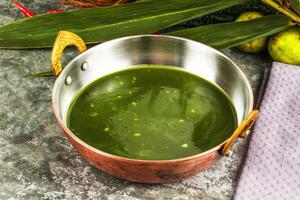 Green spinach cream vegan soup photo