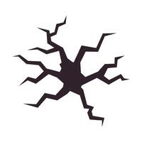 A hole in the ground surrounded by cracks, representing a damaged surface. Damage with visible fractures. vector
