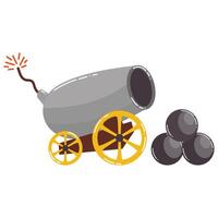 Cartoon ship cannon with cannonballs in flat style isolated on white background. vector