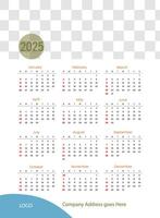 Editable calendar 2025 vector
