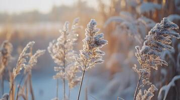 A field of grass covered in snow photo