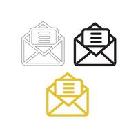 E mail with message icons idea on white background outline, silhouette and color vector