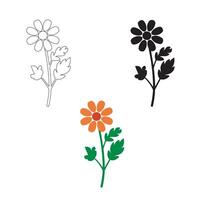 Flower Icon With Leaves Outline Silhouette And Color On White Background vector