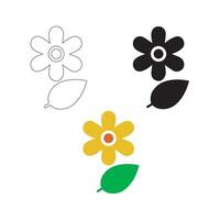 Flower Icon With Leaf Outline, Silhouette And Color vector
