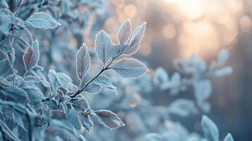 A branch covered in frosty leaves photo