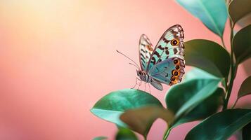 A butterfly is perched on a leaf photo