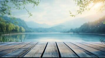 A beautiful lake with mountains in the background photo