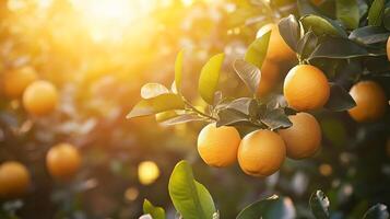 A tree with many oranges hanging from it photo