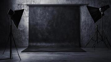 A black backdrop with two black lights on either side of it photo