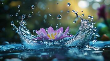 A flower is in the middle of a splash of water photo