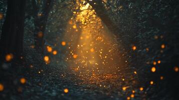 A forest with a lot of light shining through the trees photo