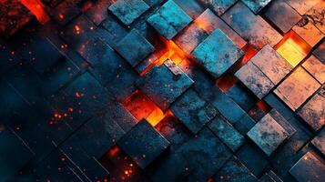 A blue and orange background with a lot of fire and smoke photo