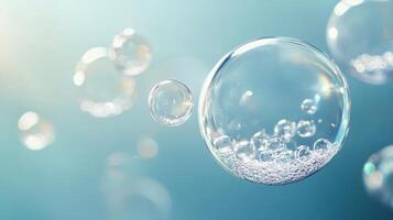 A clear bubble with a lot of other bubbles surrounding it photo