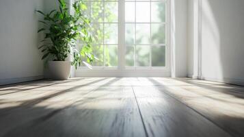 A large window with a potted plant in front of it photo