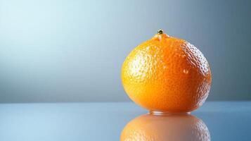 A small orange sits on a table photo