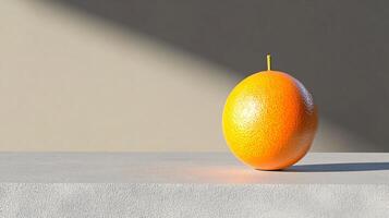 A small orange sits on a countertop photo