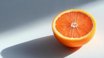 A slice of orange with a shadow on the table photo