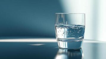 A glass of water is sitting on a table photo