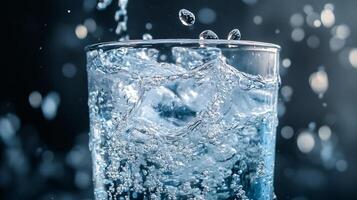 A glass of water with ice cubes in it photo