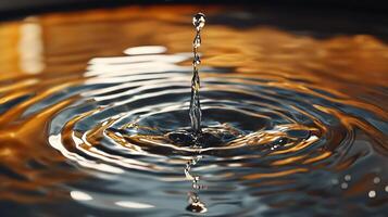 A drop of water falls into a body of water, creating a ripple effect photo