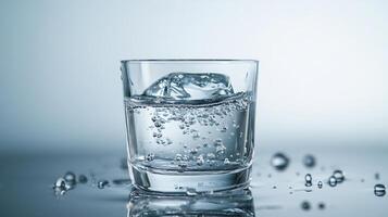 A glass of water with ice cubes in it photo