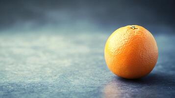 A single orange sits on a countertop photo