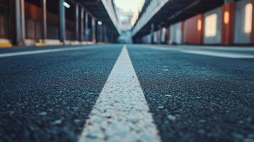 A road with a white line down the middle photo