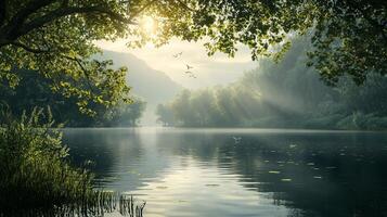 The sunlight is shining through the leaves, creating a beautiful photo