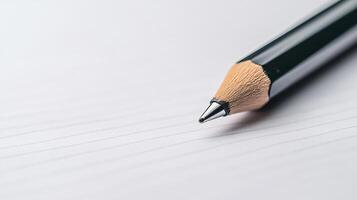 A pencil with a sharpened point is on a sheet of paper photo