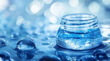 A jar of water is sitting on top of a body of water photo