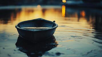 A small boat is floating in a body of water photo
