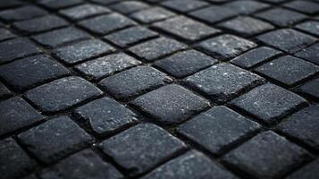 A black and white photo of a brick sidewalk