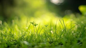 A field of grass with a few small plants in it photo