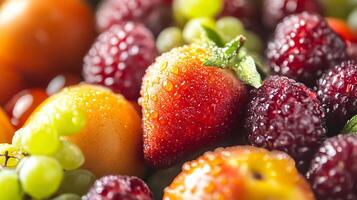 A bowl of fruit with strawberries and raspberries photo