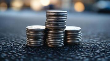 A stack of coins on a black surface photo