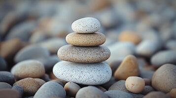 A stack of rocks on a beach photo