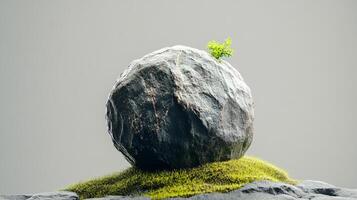 A large rock with a small plant growing out of it photo