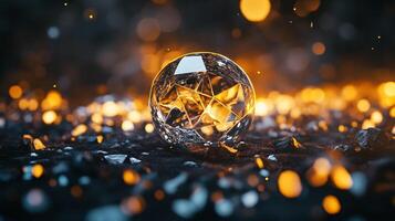 A small, round, shiny object is sitting on a pile of rocks photo