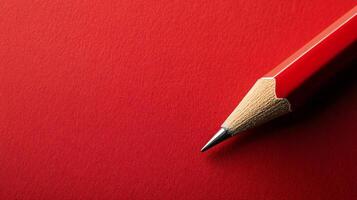 A red pencil with a black tip is on a red background photo
