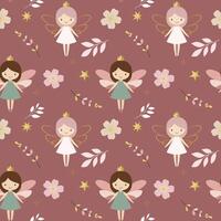 Seamless pattern with cute fairies and flowers. Fairy tale springtime background in pastel colors. Cartoon patterns. vector