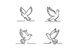 White dove in one continuous line drawing. Bird symbol of peace and freedom in simple linear style. Concept for national labor movement icon. Editable stroke. Doodle outline illustration.eps vector